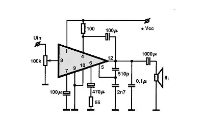 K174YH7 electronic component with associated schematic circuit diagram