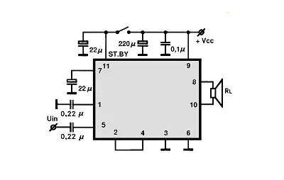 TDA7353-BTL electronic component with associated schematic circuit diagram