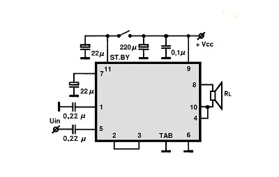 TDA7360-BTL electronic component with associated schematic circuit diagram