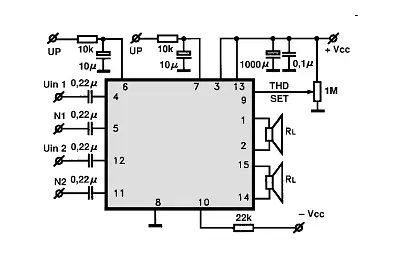 TDA7376B electronic component with associated schematic circuit diagram