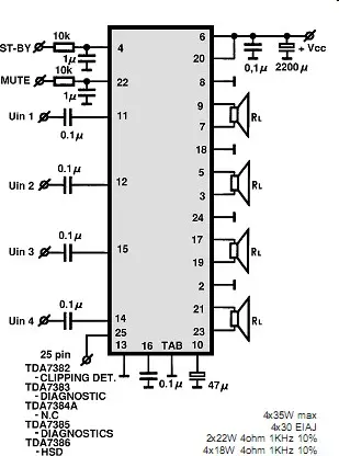 TDA7382 electronic component with associated schematic circuit diagram