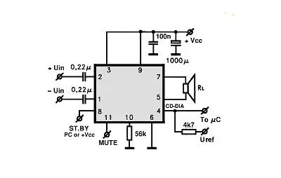 TDA7391 electronic component with associated schematic circuit diagram