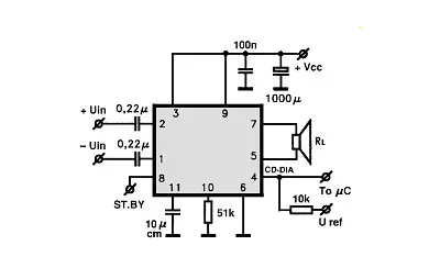 TDA7396 electronic component with associated schematic circuit diagram