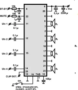 TDA7454 electronic component with associated schematic circuit diagram