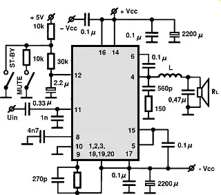 TDA7480 electronic component with associated schematic circuit diagram