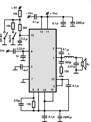 TDA7481 electronic component with associated schematic circuit diagram