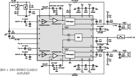 TDA7490 electronic component with associated schematic circuit diagram