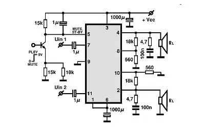 TDA7499 electronic component with associated schematic circuit diagram