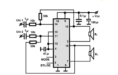 TDA8542 electronic component with associated schematic circuit diagram