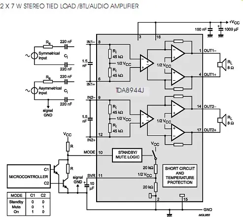 TDA8944J electronic component with associated schematic circuit diagram