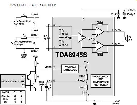 TDA8945S electronic component with associated schematic circuit diagram