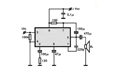 U820B electronic component with associated schematic circuit diagram