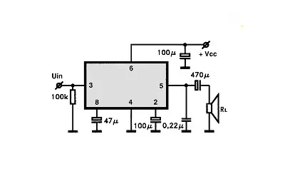 U821B electronic component with associated schematic circuit diagram