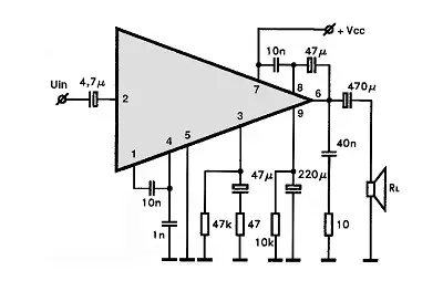 KA2212 electronic component with associated schematic circuit diagram