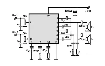 KA2214 electronic component with associated schematic circuit diagram