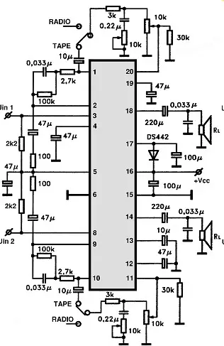 LA4520 electronic component with associated schematic circuit diagram