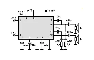 LA4597 electronic component with associated schematic circuit diagram