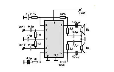 LM2877 electronic component with associated schematic circuit diagram