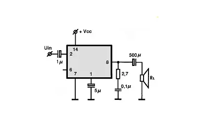 LM380N electronic component with associated schematic circuit diagram