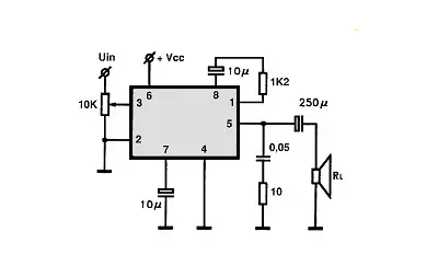 LM386N-1
 electronic component with associated schematic circuit diagram