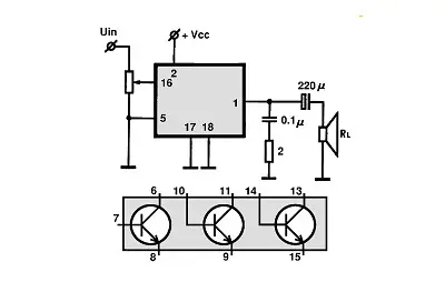 LM389 electronic component with associated schematic circuit diagram