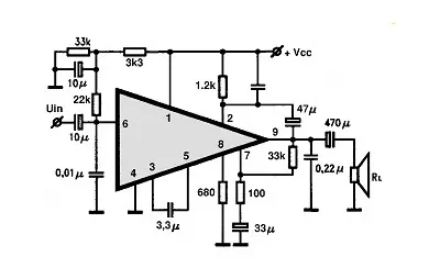 MB3705 electronic component with associated schematic circuit diagram