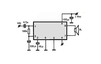 MB3734 electronic component with associated schematic circuit diagram