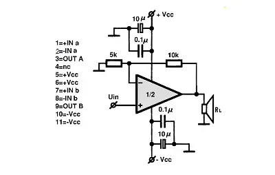 OPA2544T electronic component with associated schematic circuit diagram