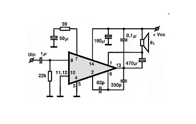 SN76001ANQ electronic component with associated schematic circuit diagram