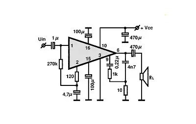 SN76003 electronic component with associated schematic circuit diagram