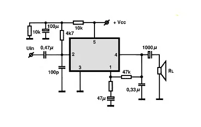 SN76008 electronic component with associated schematic circuit diagram