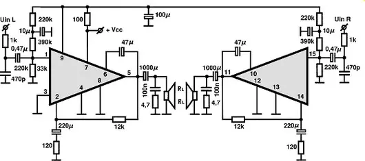 STK413 electronic component with associated schematic circuit diagram