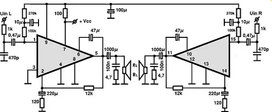 STK4332 electronic component with associated schematic circuit diagram