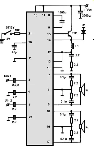 STK4905 electronic component with associated schematic circuit diagram