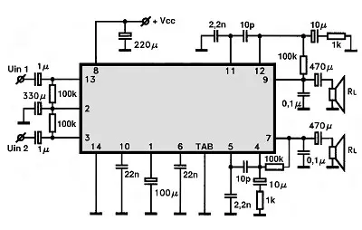 TA7203P electronic component with associated schematic circuit diagram