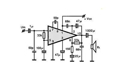 TA7207P electronic component with associated schematic circuit diagram