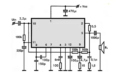 TA7210P electronic component with associated schematic circuit diagram