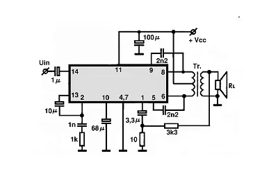 TA7211P electronic component with associated schematic circuit diagram