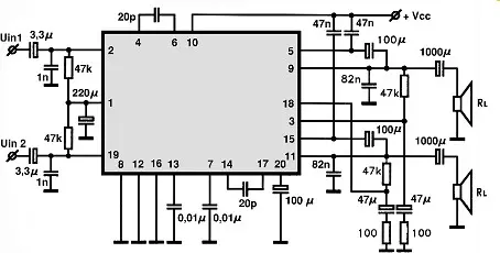 TA7214P electronic component with associated schematic circuit diagram