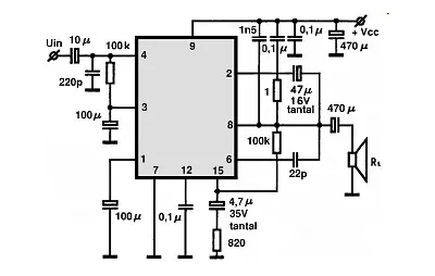 TA7216P electronic component with associated schematic circuit diagram