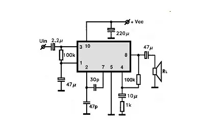 TA7220P electronic component with associated schematic circuit diagram