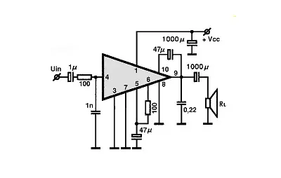 TA7222AP electronic component with associated schematic circuit diagram