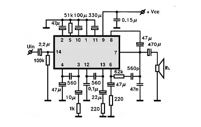 TA7223P electronic component with associated schematic circuit diagram