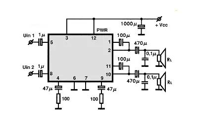 TA7227CP electronic component with associated schematic circuit diagram