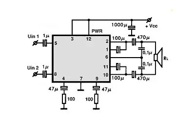 TA7227P-BTL electronic component with associated schematic circuit diagram