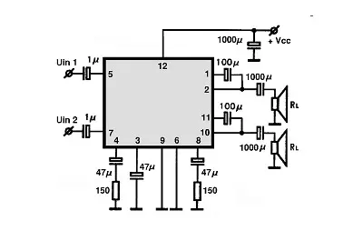 TA7233P electronic component with associated schematic circuit diagram