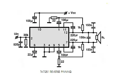 TA7250AP electronic component with associated schematic circuit diagram