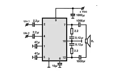 TA7273P electronic component with associated schematic circuit diagram