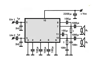 TA7280P electronic component with associated schematic circuit diagram