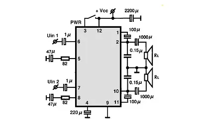 TA7282P electronic component with associated schematic circuit diagram